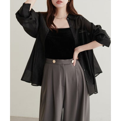 ナイスクラップ NICE CLAUP 【natural couture】バックフリルシアーシャツ （BK）｜詳細画像