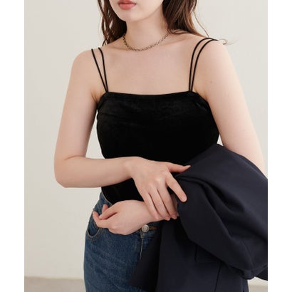 ナイスクラップ NICE CLAUP 【natural couture】ベロアパット付きWストラップキャミ （black）｜詳細画像