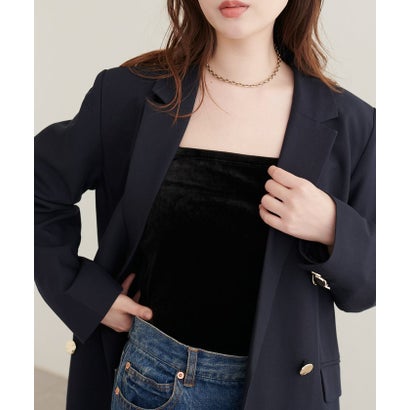 ナイスクラップ NICE CLAUP 【natural couture】ベロアパット付きWストラップキャミ （black）｜詳細画像