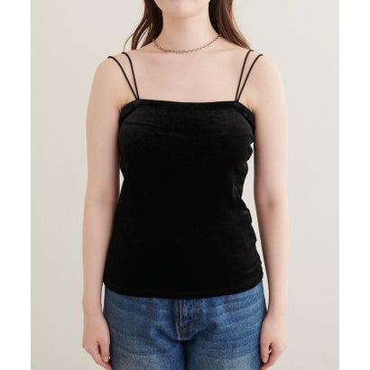 ナイスクラップ NICE CLAUP 【natural couture】ベロアパット付きWストラップキャミ （black）｜詳細画像