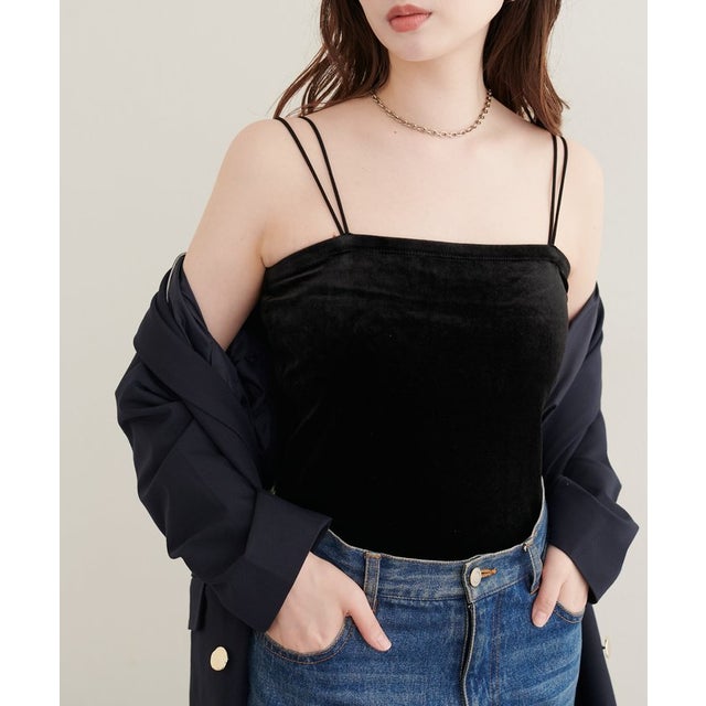 【natural couture】ベロアパット付きWストラップキャミ （black）