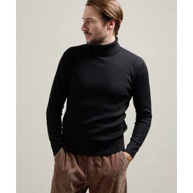 【HIDEAWAYS BLACK】シルクウール混1×2リブ編みタートルニット （49ブラック）