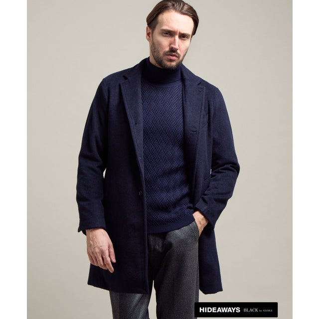 【HIDEAWAYS BLACK】尾州産カシミヤ混メルトン チェスターコート （67ネイビー）