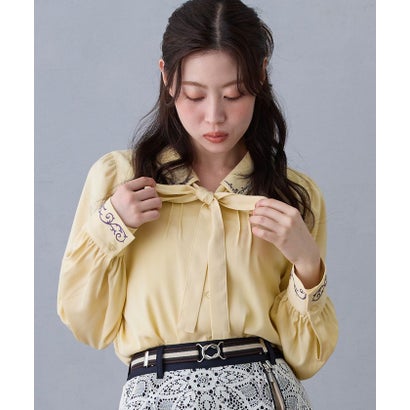 ニコルクラブ NICOLE CLUB 衿刺繍ピンタックブラウス （20イエロー）｜詳細画像