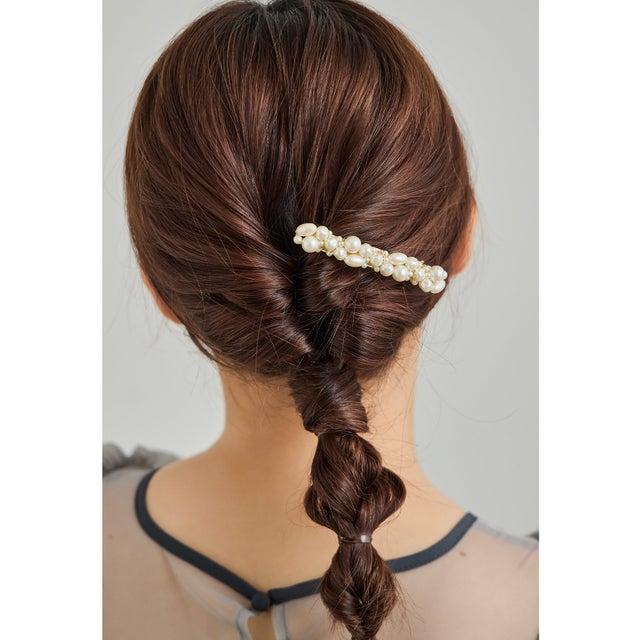 ボリュームパールバレッタ ヘアアクセサリー ゴールド シルバー 結婚式 二次会 成人式 同窓会 お呼ばれ オケージョン ウェディング 浴衣 着物 髪飾り （ゴールド）