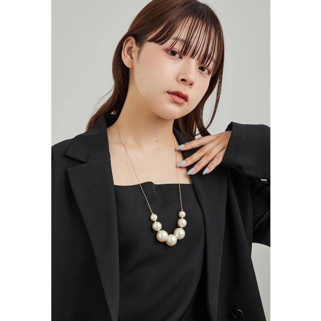 パールスライドチェーンロングネックレス シルバー ゴールド 結婚式 二次会 成人式 同窓会 お呼ばれ オケージョン フォーマル （ゴールド）