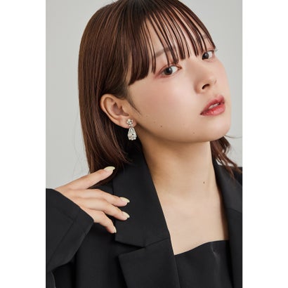 ドロップビジューイヤリング ゴールド シルバー 結婚式 二次会 同窓会 成人式 パーティー お呼ばれ オケージョン フォーマル （シルバー）｜詳細画像