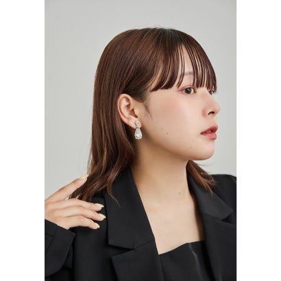 ドロップビジューイヤリング ゴールド シルバー 結婚式 二次会 同窓会 成人式 パーティー お呼ばれ オケージョン フォーマル （シルバー）｜詳細画像