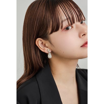ドロップビジューイヤリング ゴールド シルバー 結婚式 二次会 同窓会 成人式 パーティー お呼ばれ オケージョン フォーマル （シルバー）｜詳細画像