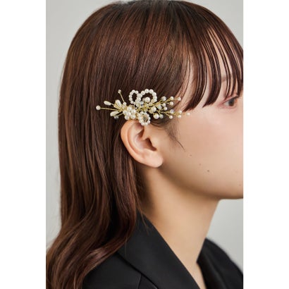パールフラワーヘアクリップ ヘアアクセサリー ゴールド シルバー 結婚式 二次会 成人式 同窓会 お呼ばれ オケージョン ウェディング 浴衣 着物 髪飾り （ゴールド）｜詳細画像