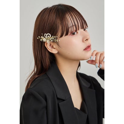 パールフラワーヘアクリップ ヘアアクセサリー ゴールド シルバー 結婚式 二次会 成人式 同窓会 お呼ばれ オケージョン ウェディング 浴衣 着物 髪飾り （ゴールド）｜詳細画像