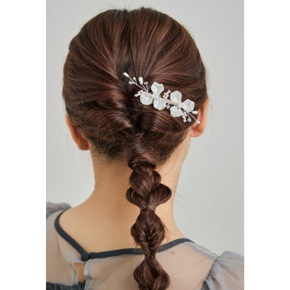 パールペタルヘアクリップ ヘアアクセサリー ゴールド シルバー 結婚式 二次会 成人式 同窓会 お呼ばれ オケージョン ウェディング 浴衣 着物 髪飾り （シルバー）｜詳細画像