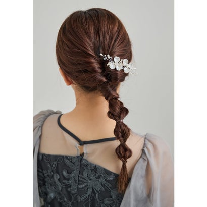 パールペタルヘアクリップ ヘアアクセサリー ゴールド シルバー 結婚式 二次会 成人式 同窓会 お呼ばれ オケージョン ウェディング 浴衣 着物 髪飾り （シルバー）｜詳細画像