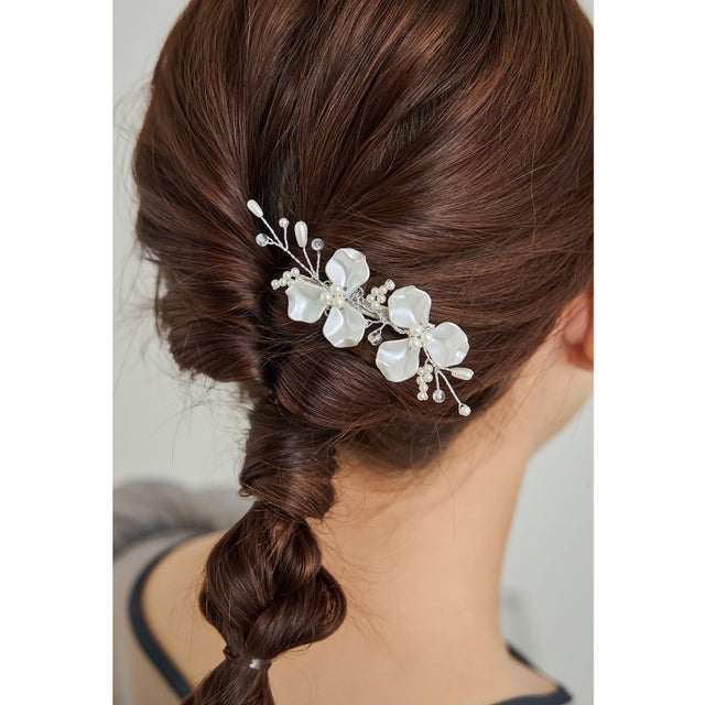 パールペタルヘアクリップ ヘアアクセサリー ゴールド シルバー 結婚式 二次会 成人式 同窓会 お呼ばれ オケージョン ウェディング 浴衣 着物 髪飾り （シルバー）