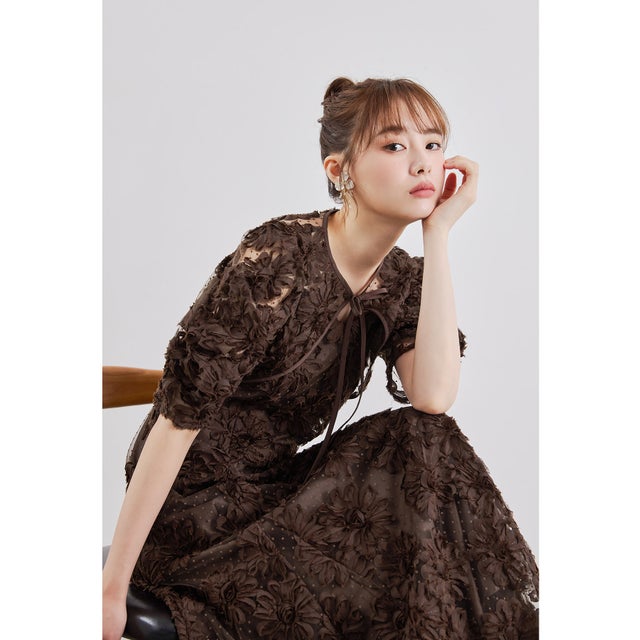 フロッキングボレロドレス 2点セット キャミワンピース 結婚式 成人式 二次会 同窓会 入学式 卒業式 パーティードレス オケージョンドレス お呼ばれ （ブラウン）