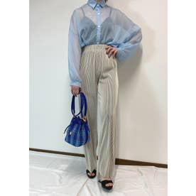 セルフカット ハイウエスト ワイドパンツ ウエストゴム 体型カバー ストレートパンツ 韓国ファッション 春 量産型 低身長 （IV）