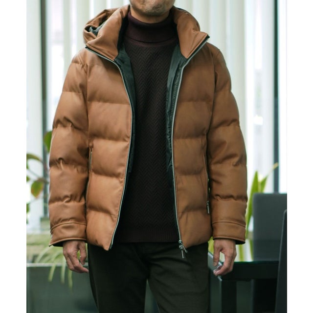 シンセティックレザーフードブルゾン （15キャメル）