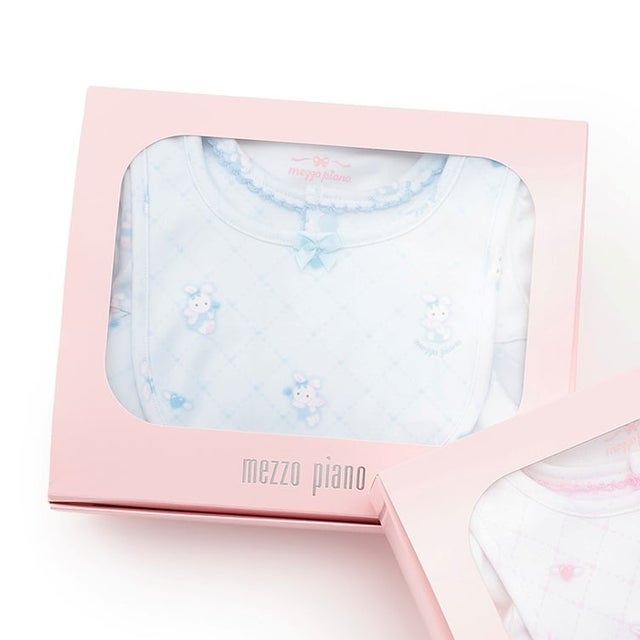 【BOX付】エンジェルウサギ柄2wayオール＆スタイセット 【返品不可商品】 （サックス）