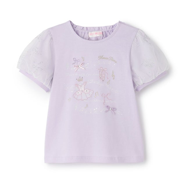 バレエ＆音符 パフスリーブTシャツ （ラベンダー）