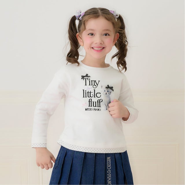 ネコちゃんフォトプリント 長袖Tシャツ （オフ ホワイト）
