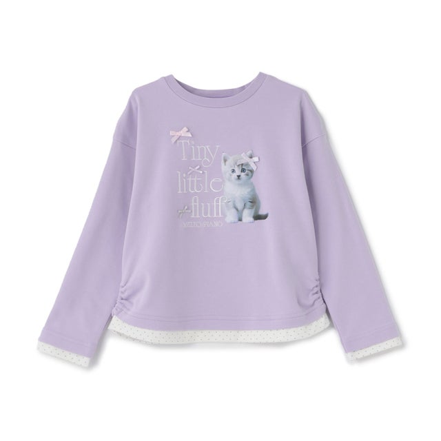 ネコちゃんフォトプリント 長袖Tシャツ （ラベンダー）