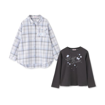 シャギーチェックシャツ＆長袖Tシャツセット （オフ ホワイト）｜詳細画像