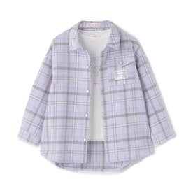 シャギーチェックシャツ＆長袖Tシャツセット （ラベンダー）