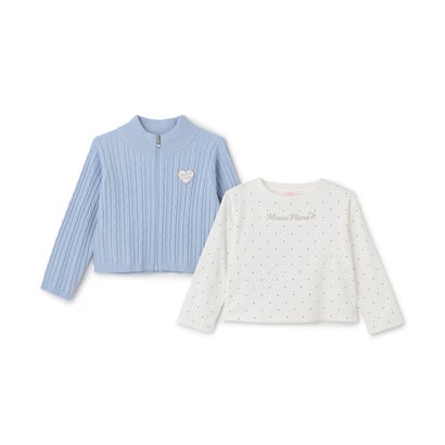 フロントZIPニット＆長袖Tシャツセット （サックス）｜詳細画像