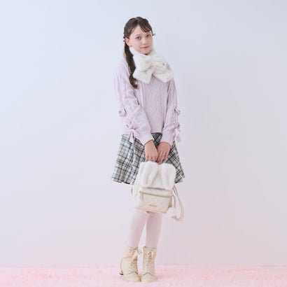 サテンリボンブローキングショートブーツ （薄ベージュ）｜詳細画像