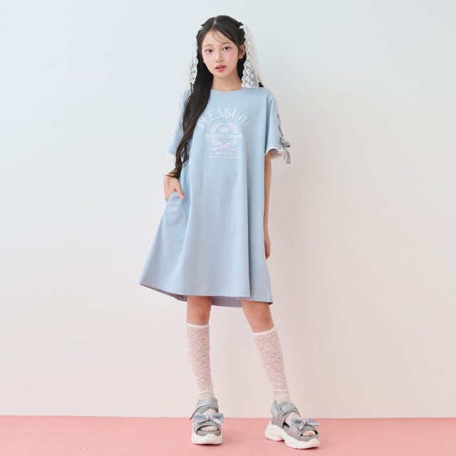 【接触冷感・吸水速乾】カレッジロゴTシャツワンピ （サックス）
