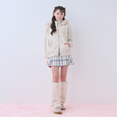 裏起毛フェイクファーフーディジップパーカ（フード取り外し可） （グレー）｜詳細画像