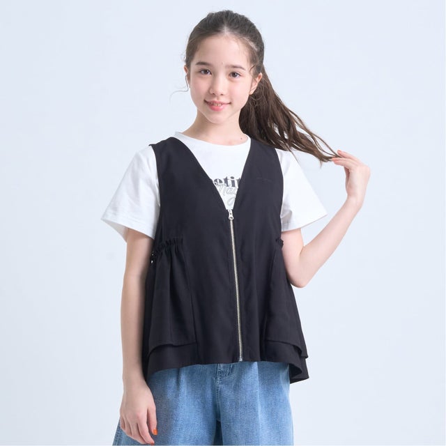 ペプラムジレ×インナーTシャツ （黒）