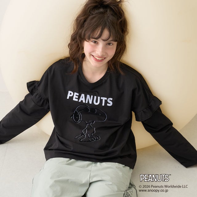 【PEANUTS】【接触冷感】袖取り外しTシャツ （黒）