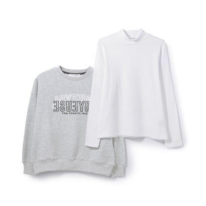 ポンポネットジュニア pom ponette junior レースワッペンラメ裏毛プルオーバー×タートルTシャツセット （トップ グレー）｜詳細画像