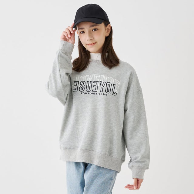 レースワッペンラメ裏毛プルオーバー×タートルTシャツセット （トップ グレー）