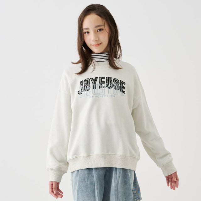 レースワッペンラメ裏毛プルオーバー×タートルTシャツセット （アイボリー）