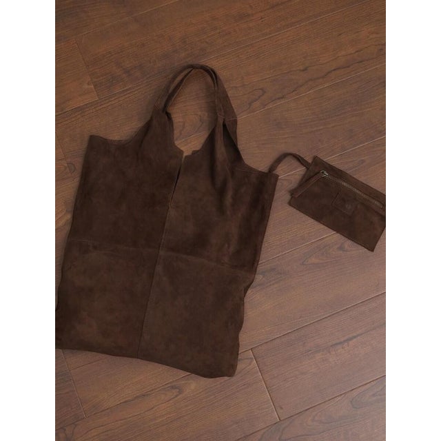 THIN LEATHER SUEDE TOTE BAG （ダークブラウン）