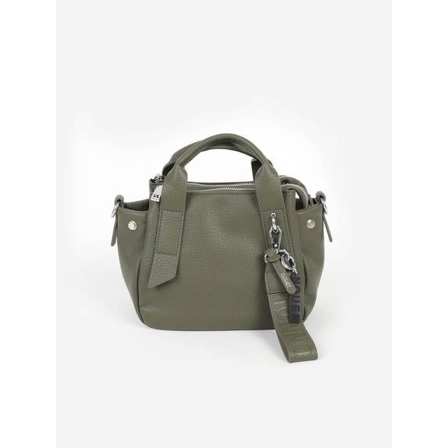 チャーム付きフェイクレザー2wayバッグ（silver,light gray,dark brown,khaki) （カーキ）