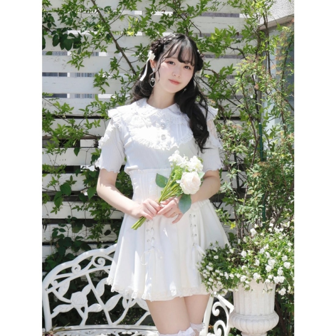 ノエミー NOEMIE お嬢さんリボンパールヨークカットソー （サックス 