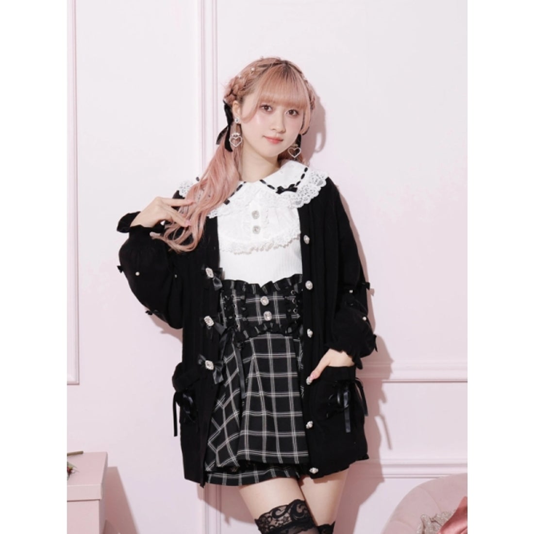 ノエミー NOEMIE キラキラリボンケーブルカーディガン （黒