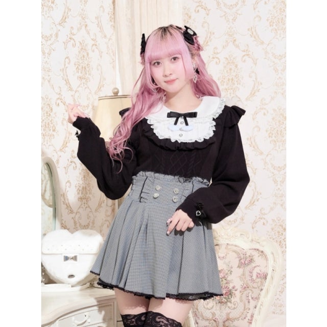 ハートぽんぽんリボン付きニット （黒）