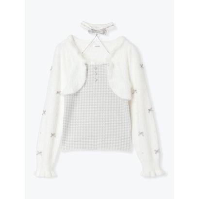 パールチョーカー付きレイヤード千鳥柄ニット （黒）｜詳細画像