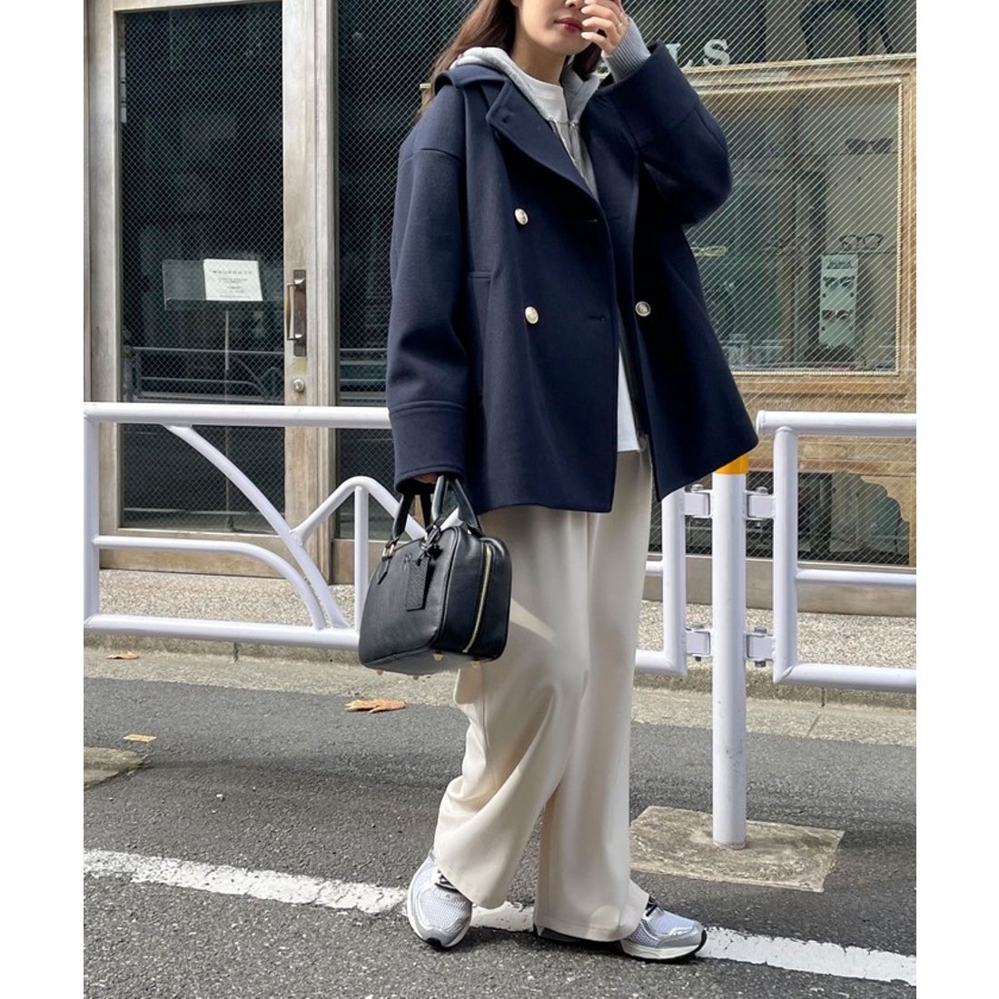 フレディエミュ fredy emue ウール混ミドル丈Pコート 