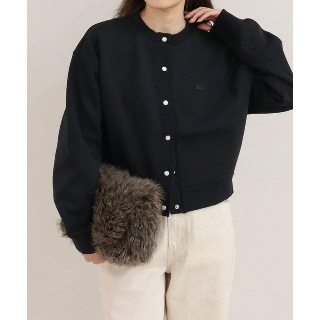 【LACOSTE】ショート丈ダブルフェイスカーディガン （ブラック）
