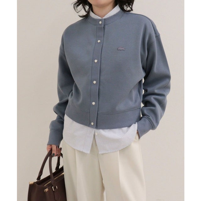 【LACOSTE】ショート丈ダブルフェイスカーディガン （ブルー）