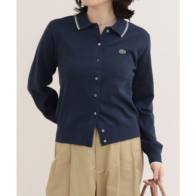 【LACOSTE】ラインディテールニットポロカーディガン （ネイビー）