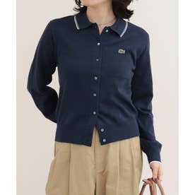【LACOSTE】ラインディテールニットポロカーディガン （ネイビー）