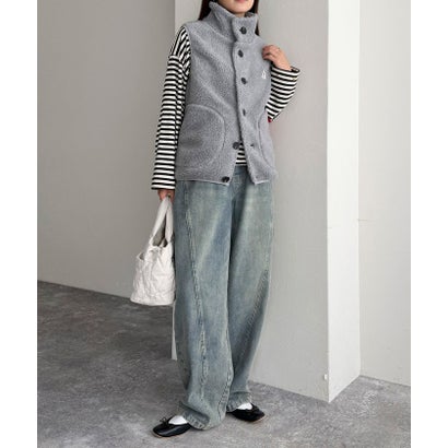 【GEVACO】スタンドカラーボアベスト （ミディアムグレー）｜詳細画像