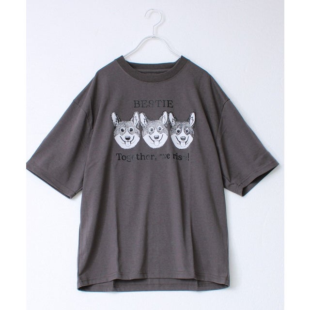 度詰め天竺CAT&DOG前後TEE （グレー系1）