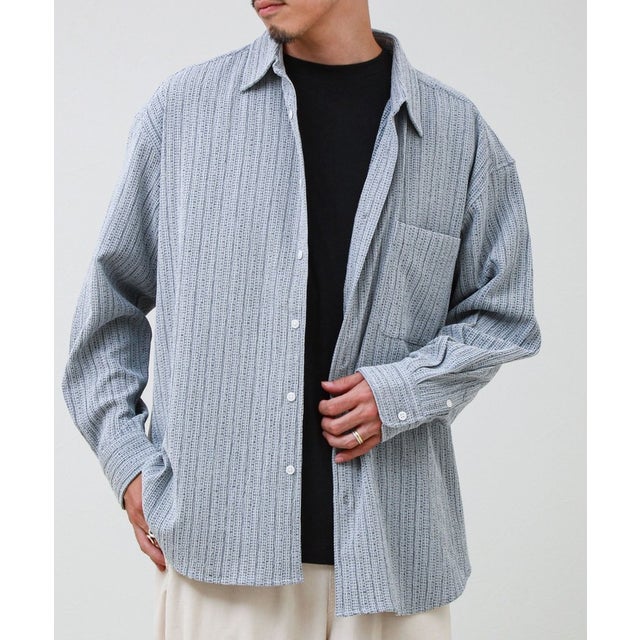Stripe crepe シャツL/S （ホワイト系4）
